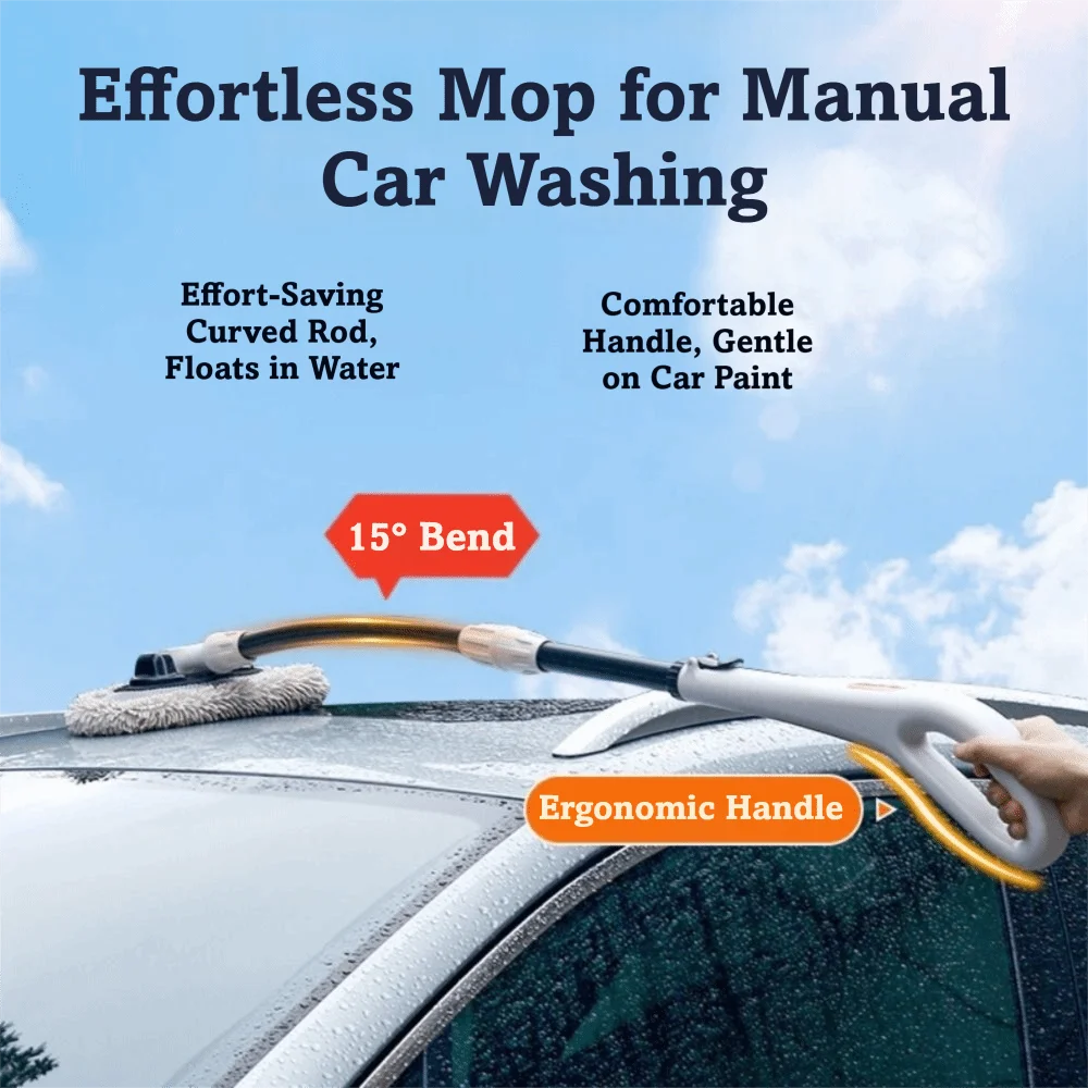 Large Grip Car Wash Brush Chenille Soft Bristles 20° Bend Adjustable Wash Mop Super Absorbent Curved Handle