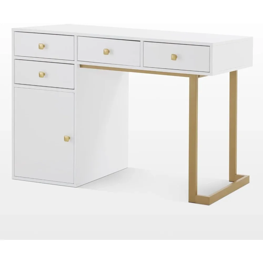 

Beauty Manicure Table with Storage Drawers, Nail Salon Desk for Nail Tech, Makeup Station with Round Handles, Beauty Equipment.