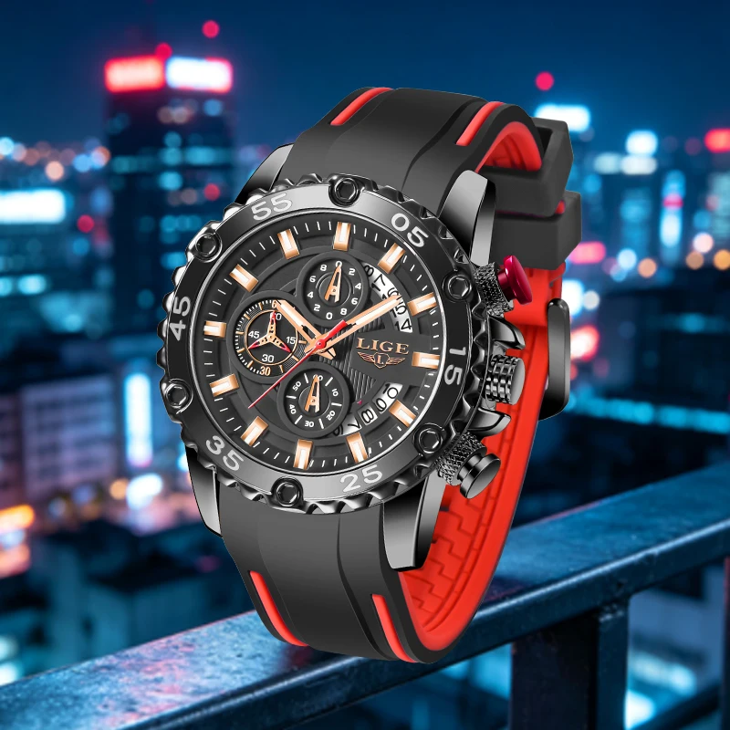 LIGE Creative Unique Dial Man Watch Fashion Casual Sports Silicone Strap Auto Date Waterproof Luminous Clock Quartz Watches Male