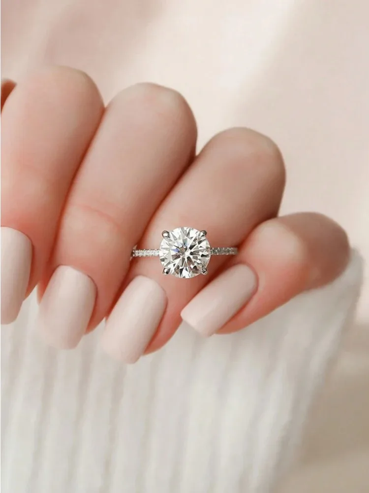 Brillante 2-Karat-Rund-Moissanit-Diamant-Verlobungsringe für Damen, Jahrestag, Hochzeit, luxuriöser Modeschmuck – Detail 5