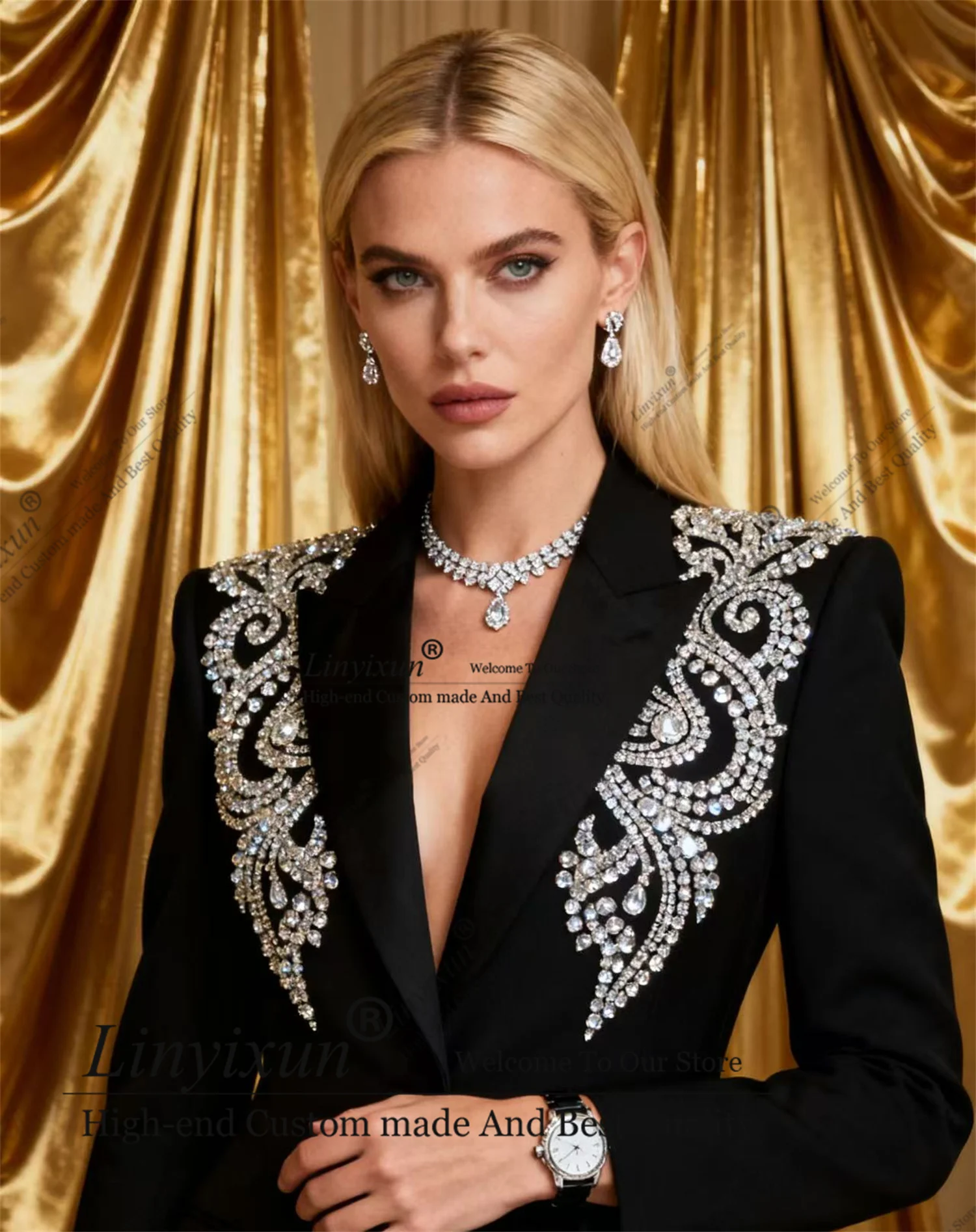 Sparkly Customized Women's Suit 2Pieces пиджак женски Slim Diamond Luxury Womens Clothing Pant Set tailleur