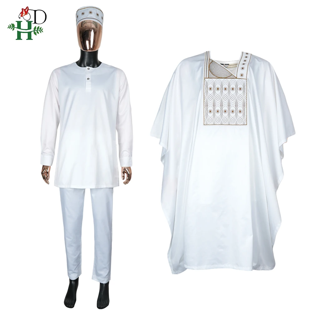 H&D 2025 African Traditional Clothes For Men Dashiki Outfit Robe Embroidery Tops Pants Suits Bazin Muslim Wedding Party Clothing