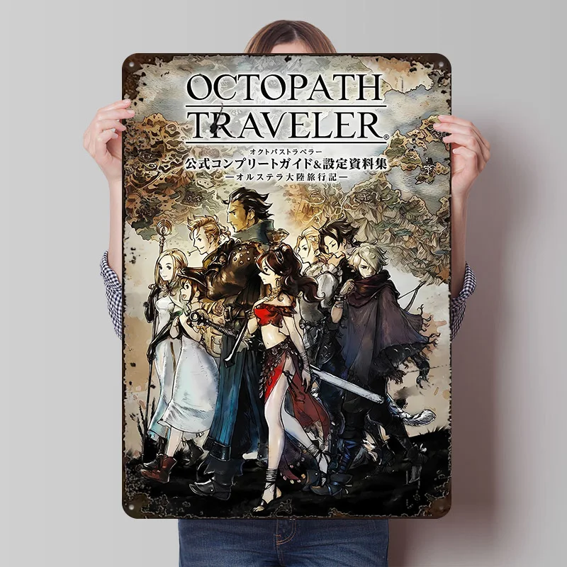 Octopath Traveler Official Guide Metal Poster Customized Wall Art Retro Vintage Metal Tin Signs for Home Decorations Living Room