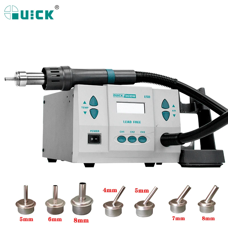 QUICK 861DW Hot Air Gun Lead Free Soldering Station With Nozzle For Mobile Phone Welding Removal Repair Rework Maintenance Tools