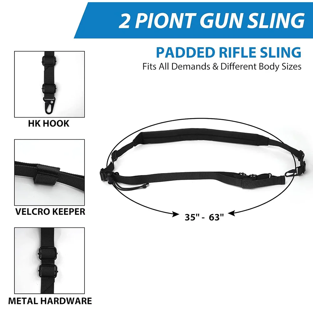 Rifle Sling Quick Adjust Gun Tactical Strap with HK Hook for Rifle Shotgun Camera Crossbow Hunting Shooting and Outdoor Sports