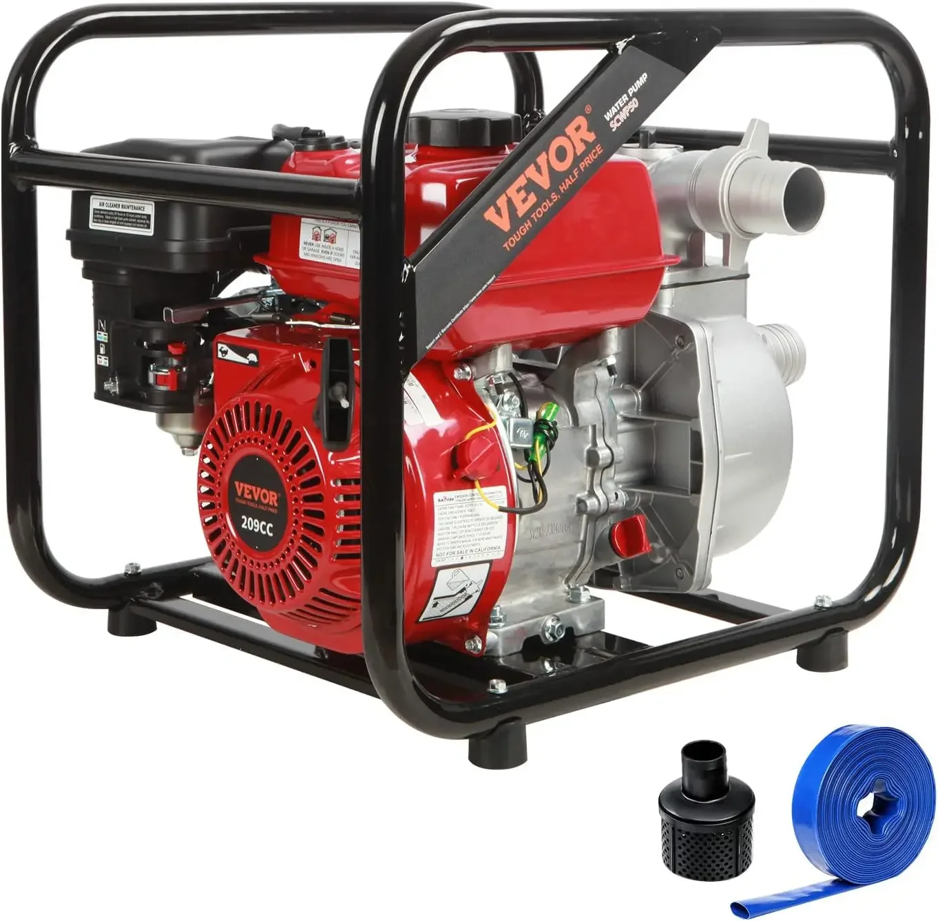 Trash Pump 2 inch, 7HP 142 GPM, 4-Cycle Engine, Gas Powered Water Pump 148ft Lift, Gasoline Engine Water Pump 22ft Suction