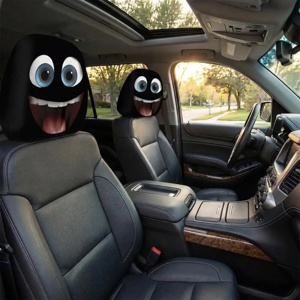 2PCS funny cartoon car headrest covers with big eyes and open mouth, universal elastic auto seat head rest protector
