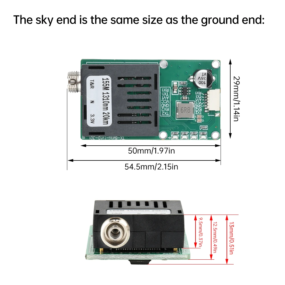 TTL Optical Transceiver Module for Drones DC 5.5-26V Fiber Optic Communication Up to 20/40/60KM Lightweight Design FPV Control