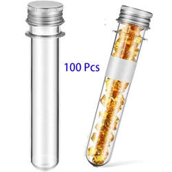 100 Pcs 50ml Plastic Empty PET Bottles Test Tube Shaped Bottle with Aluminium Cap