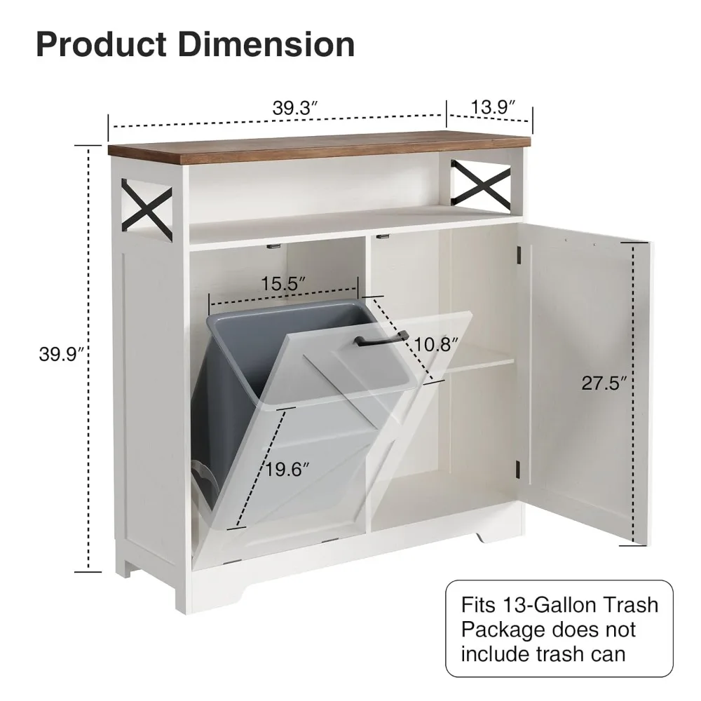 Tilt Out Trash Can Cabinet for 13 * 1 Gallon Trash Can, Farmhouse Kitchen Island Cabinet with Adjustable Shelf for Hidden Laundr