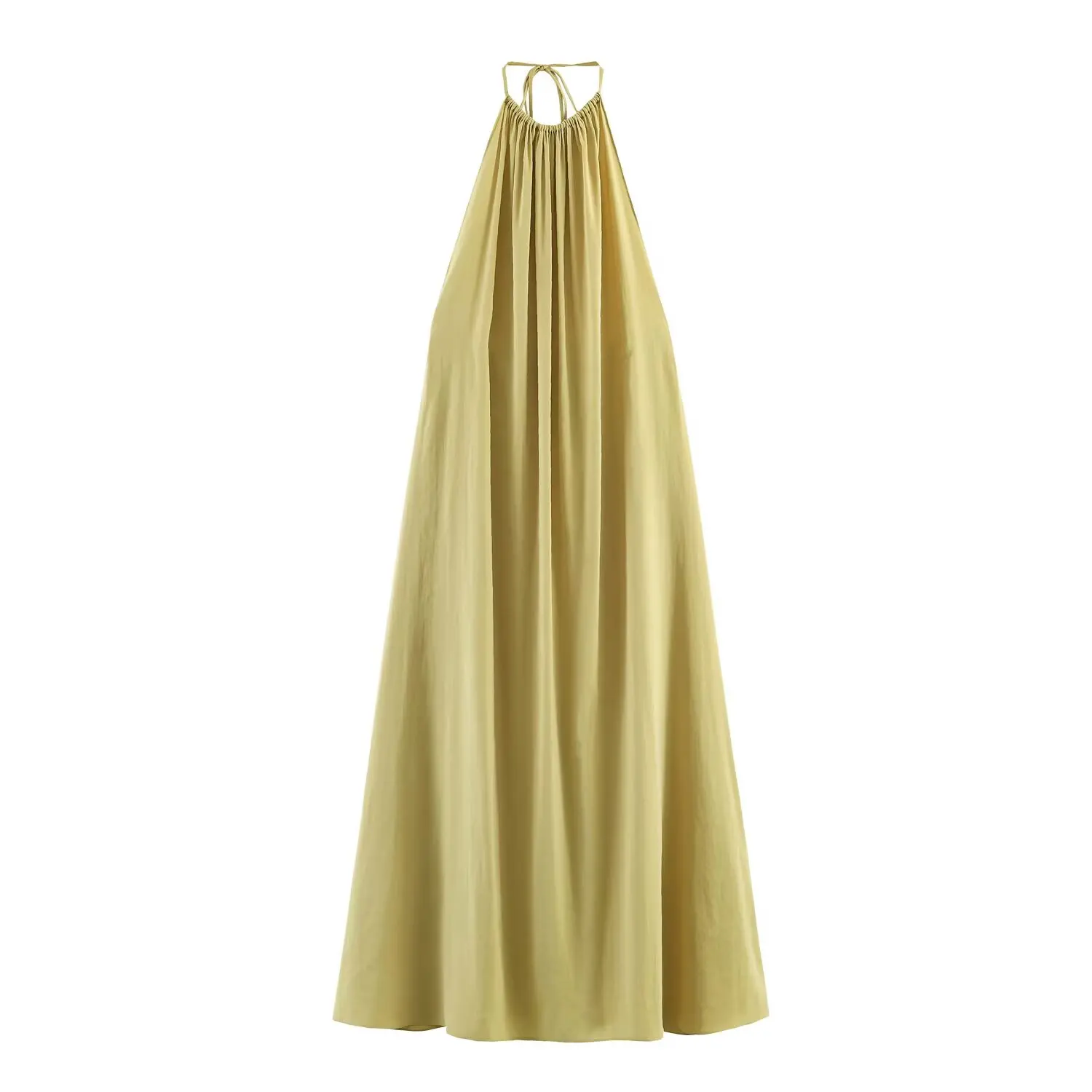 TFMLN Damen rückenfreies Neckholder-Maxikleid, elegantes, einfarbiges, lockeres Kleid mit Schnürung und Ärmeln, Sommer 2026, für Damen, Party, Abendrobe – Detail 4