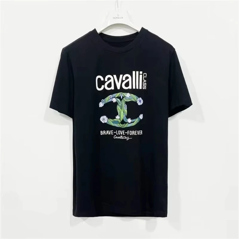 

Cavalli Class, итальянская модная мужская футболка с принтом, хлопковая повседневная футболка с круглым вырезом и коротким рукавом, роскошная уличная летняя футболка