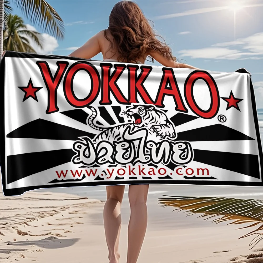 1PC YOKKAO Muay Thai White Tiger Print Beach Towel Quick-Dry Absorbent Large Gym Sports Bath Towel