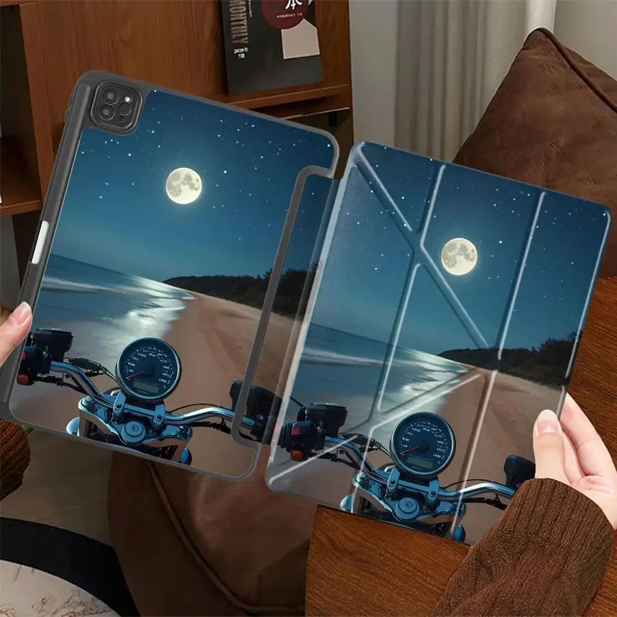 

Чехол для планшета Motocycle Beach Night для iPad Pro 11-го, 10-го, 9-го, 8-го, 7-го поколений, 12.9 дюймов, Mini 6, 7, Pro 2025, Air 4, 5, M3, M2, M4, 11 дюймов, с держателем