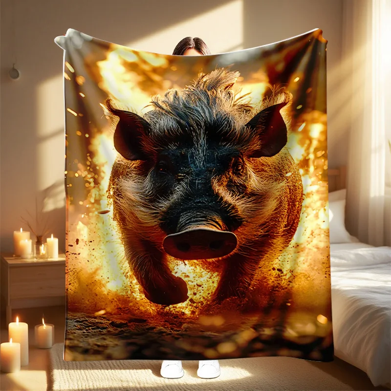 1pc 2025 New Pigsy Flame Running Print Throw Blanket, Soft and Warm - Perfect for Sofa Bed Office Home Decor & Travel Use