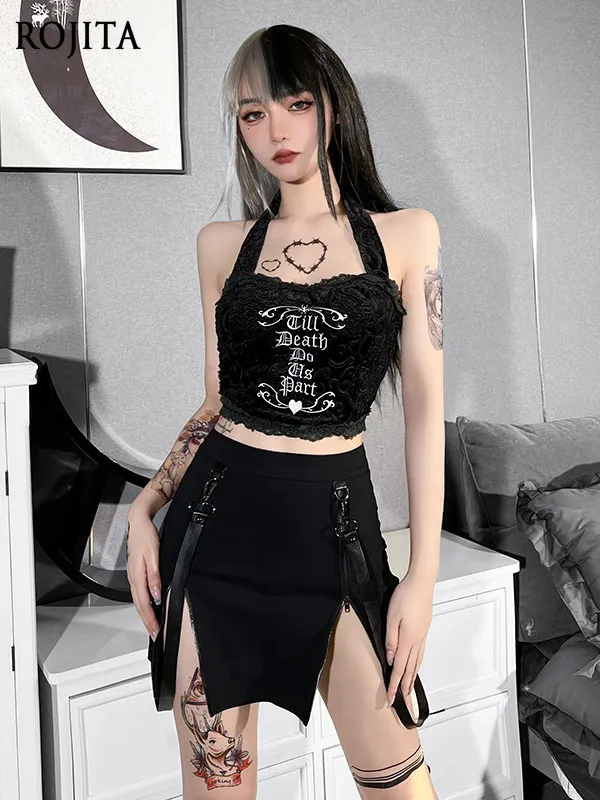 

Gothic Black Irregular Mini Skirt Subculture Hot Girl Sexy Hip Skirt Female Punk Straps Zipper Detail High Waist Bodycon Skirt