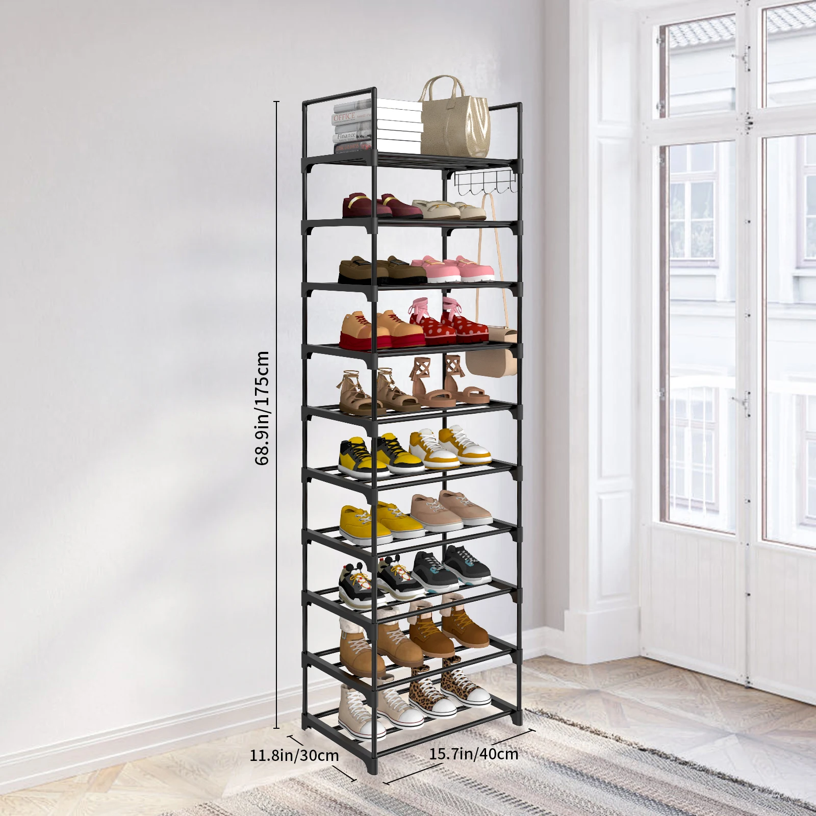 10-stufiges Schuhregal aus Metall, verstellbarer Aufbewahrungsorganisator mit großer Kapazität, platzsparendes Design für Flur, Eingangsbereich, Kleiderschrank, Wohnzimmer