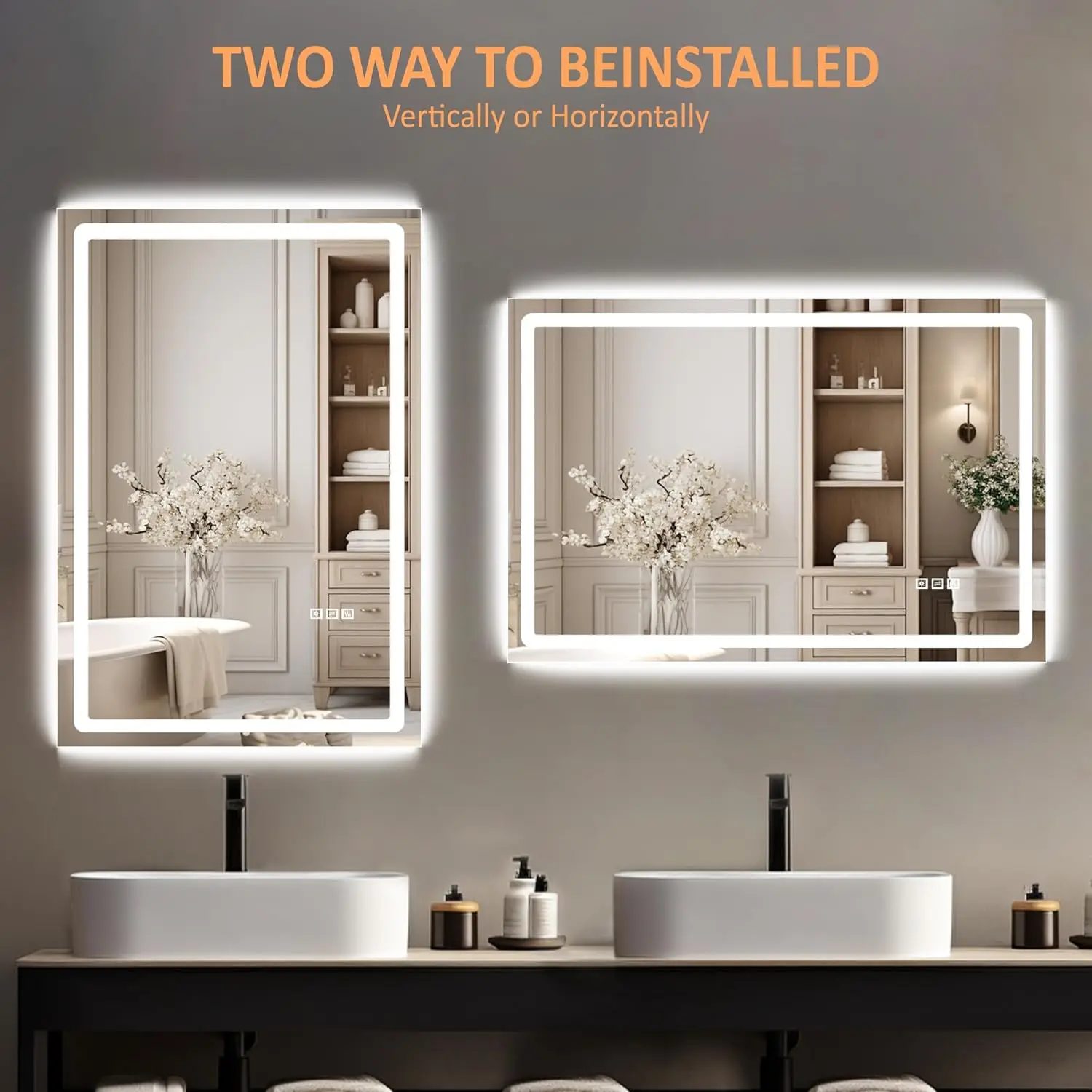 DURASPACE 60 x 40 inch Led Bathroom Mirror with Frontlit and Backlit,Dimmable Vanity Wall Mirror Anti-Fog Memory Mirrors for