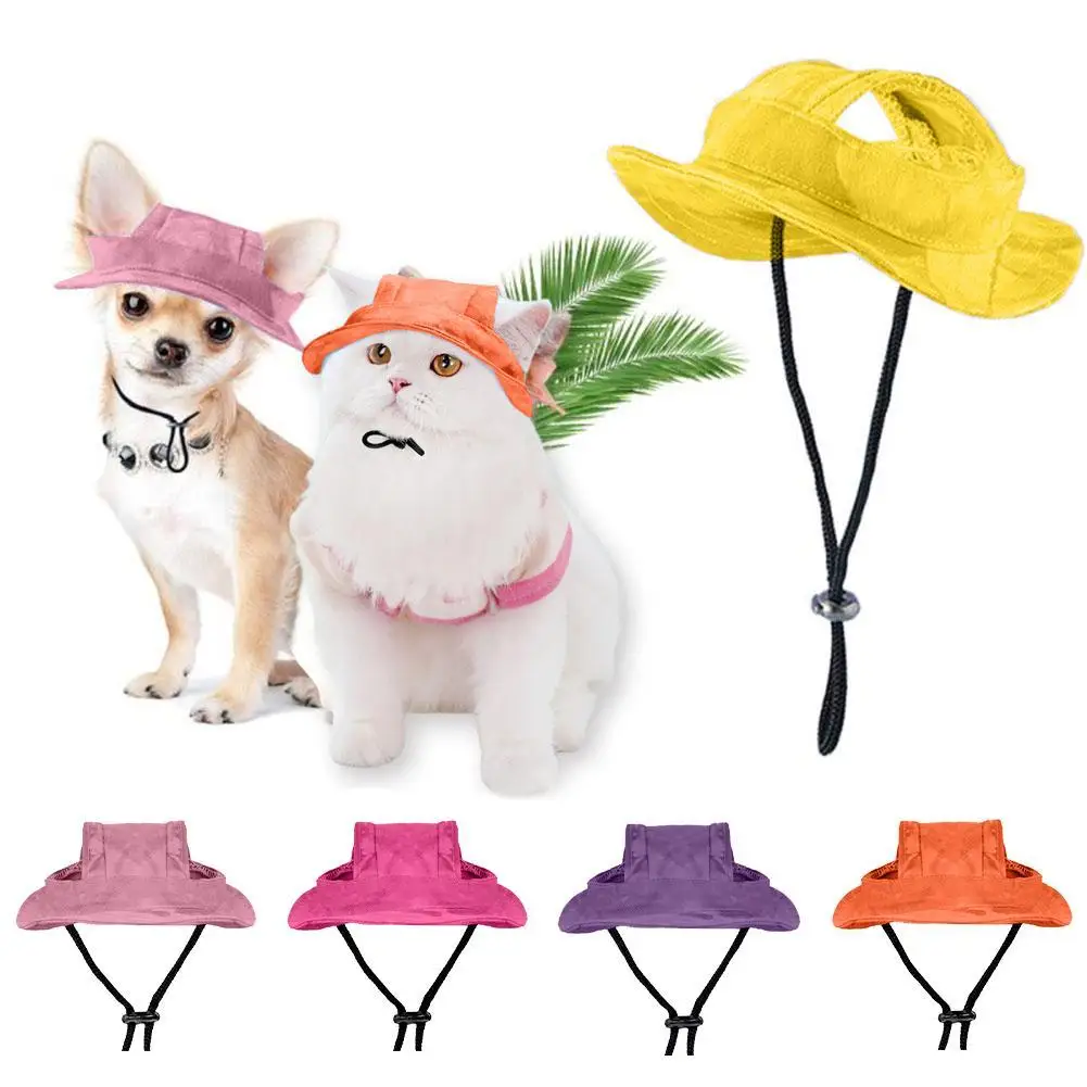 Cotton Cat Sun Hat With Ear Holes Round Brim Dog Puppy Cat Bucket Hat Outdoor Sun Protection Pet Caps For Small Medium Cat Dogs