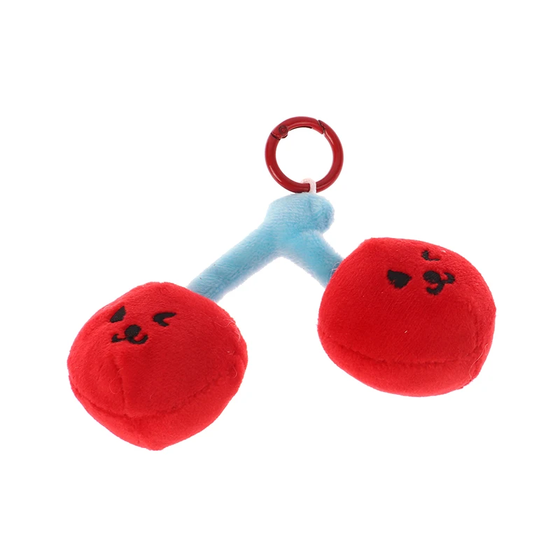 Cute Plush Cherry Keychains Funny Expression Car Keys Keychains Korean Style Fruit Doll Keyring With Lanyard Backpack Pendant