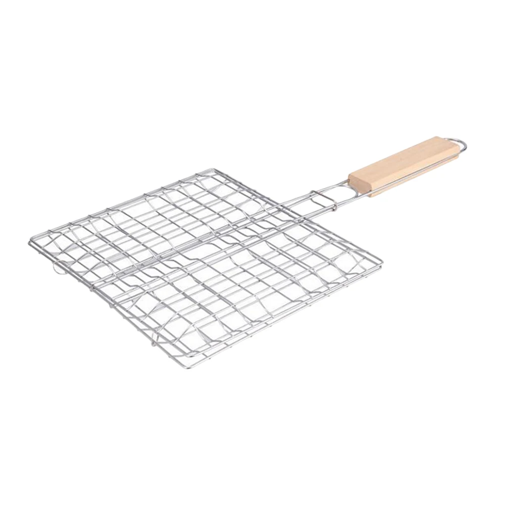 

Stainless Steel BBQ Grill Rack Folding Portable Barbecue Fish Basket Wood Handle Cooking Tool For Camping Picnic Outdoor