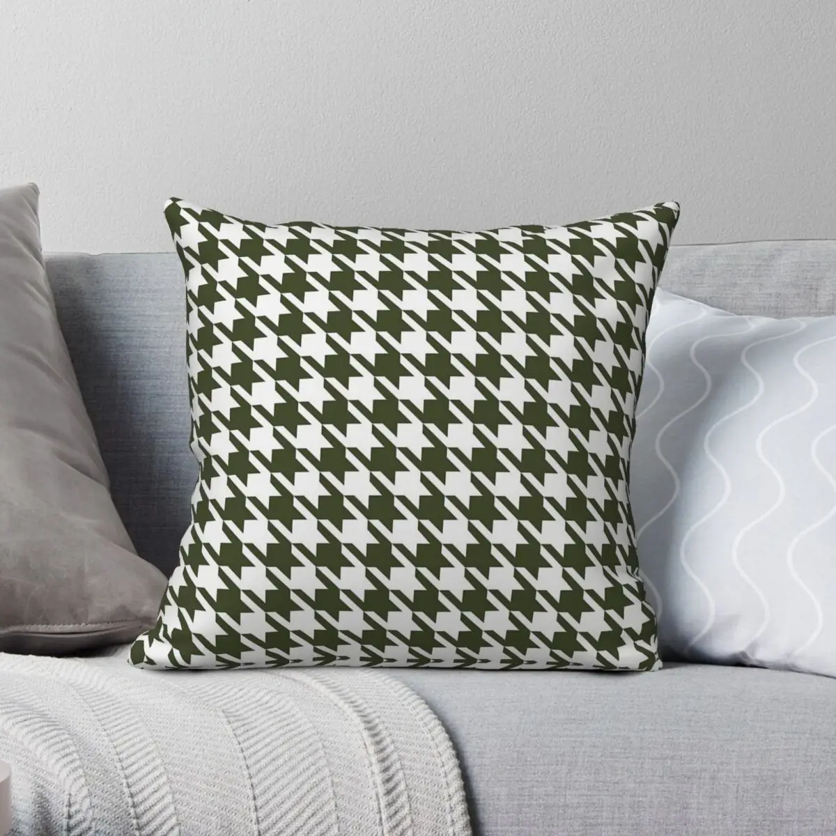 Green Tea Cream Houndstooth Pillowcase Polyester Linen Velvet Creative Zip Decor Room Cushion Cover 45x45