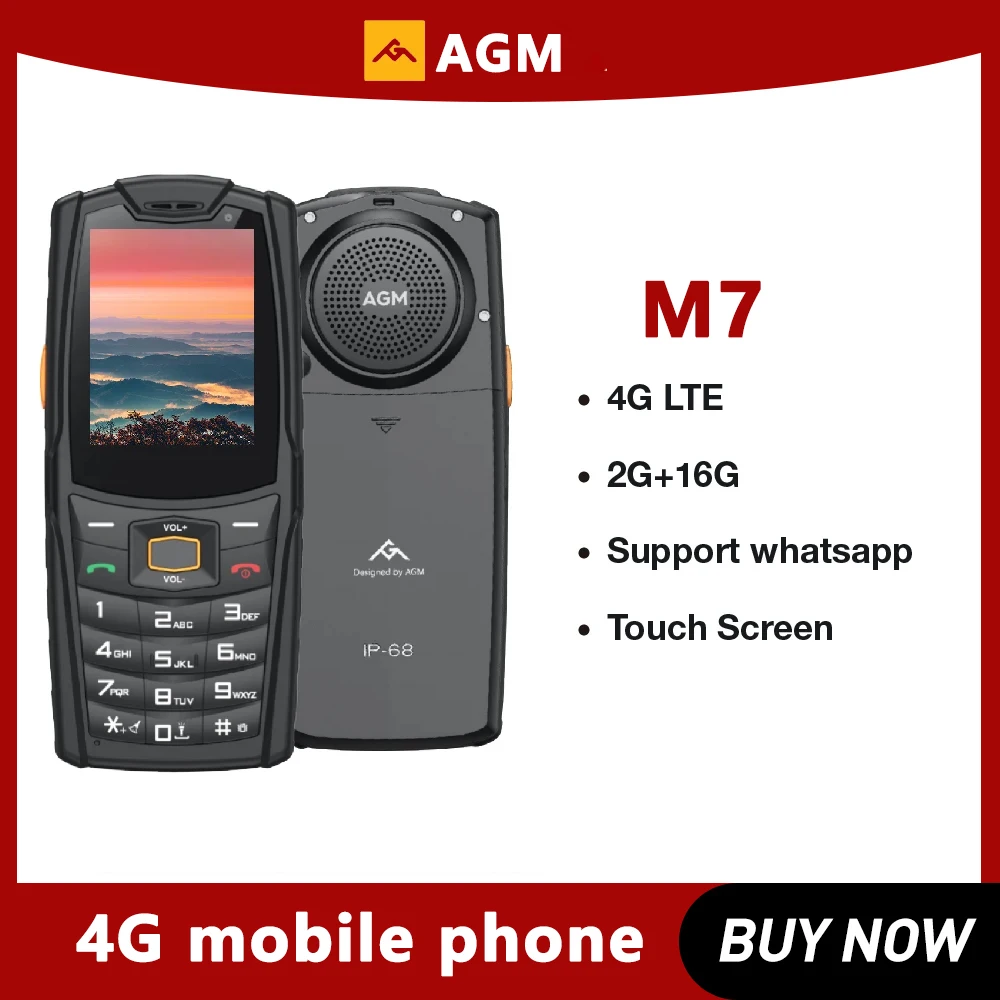 AGM M7 Rugged Feature phone 2.4'' 2GB+16GB Volte Android Waterproof Touch Screen 2500mAh with English Russian keyboard