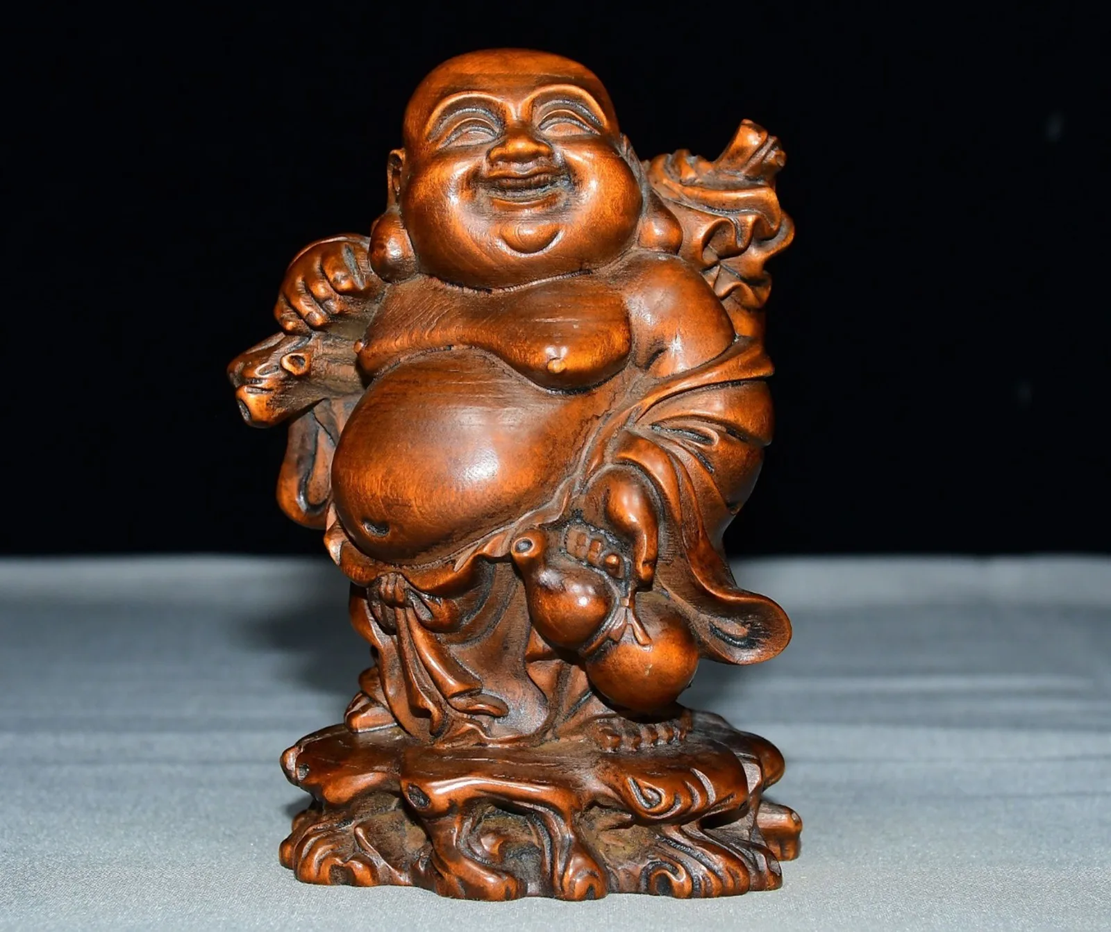 Wooden Statues For Home Decor Laughing Buddha Budai Wealth Prosperity Joy