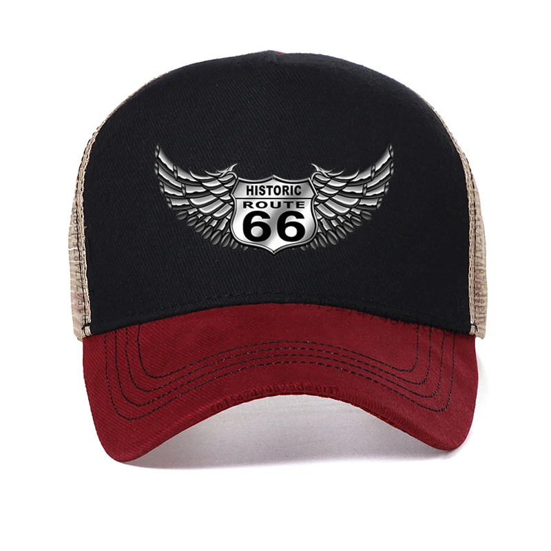 

2023 Summer hat Men Vintage Print 3D American Route 66 Baseball cap men outdoors Mesh Breathable Trucker hats