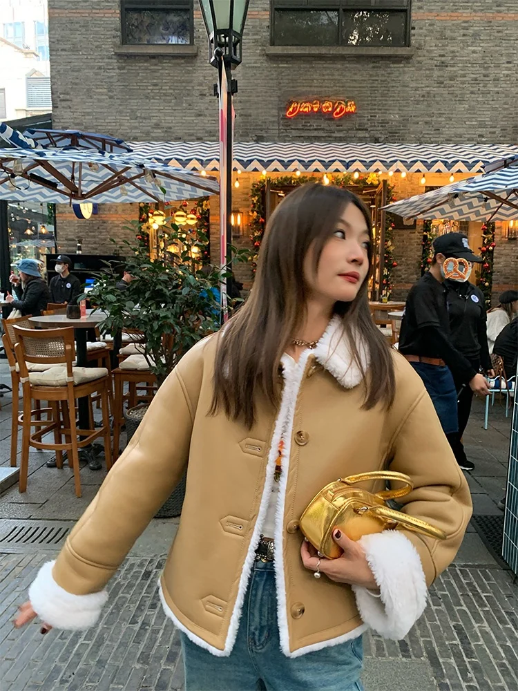 Cappotto di pelliccia in pelle PU ort da donna Autunno Inverno Thi Caldo design integrato di piccole dimensioni Pendolarismo Sle Colletto ribaltabile in puro colore