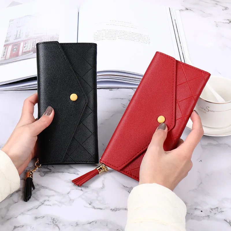 Fashion Thin Large Capacity Women Long Wallets Female PU Leather Tassel Pendant Coin Money Purse Bag Hasp Clutch Card Holder