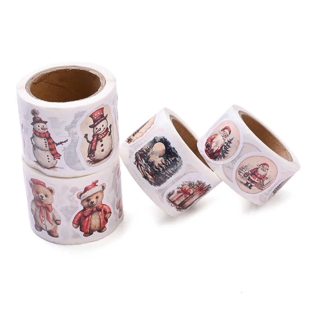 

iYOE 250pcs/Roll 3-5cm Vintage Christmas Paper Stickers for Scrapbooking Christmas Presents Wrapping Wine Bottles Party Favors