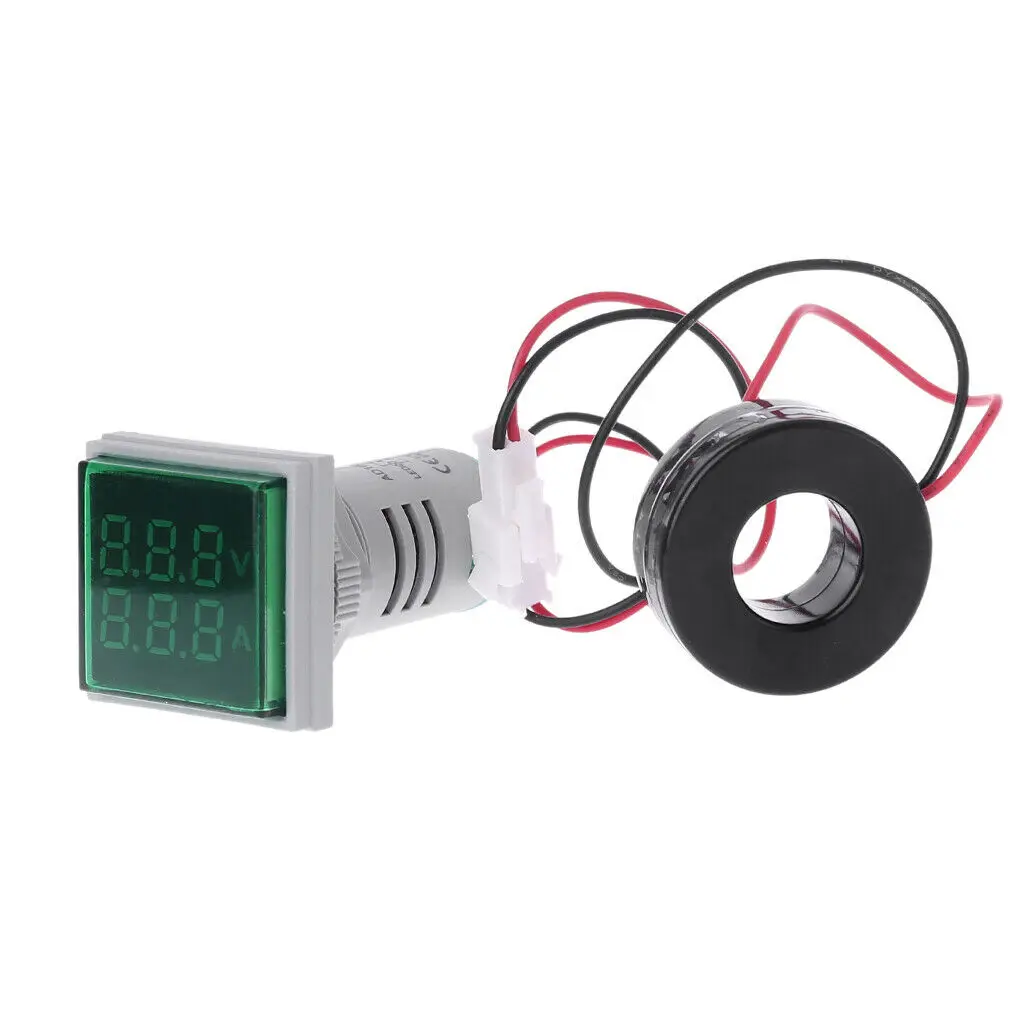 LED Digital Gauge for Measuring AC Electricity Dual Display Voltmeter (60 500V) & Ammeter (0 100A) for Various Uses