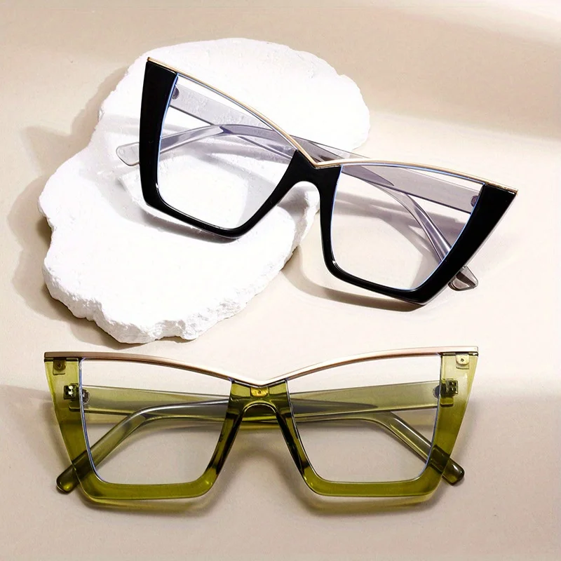 

Stylish Simple Blue Light Blocking Glasses Generous Fashionable Cat Eye Flat Eyewear Retro Office Anti-blue Glasses