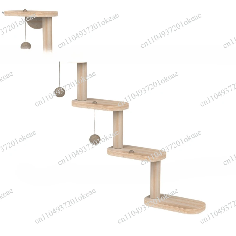 Wooden Wall-Mounted Cat Climber Set with Climbing Shelves Perches Balls Wood Indoor Cat Furniture for Kittens Play Space-saving