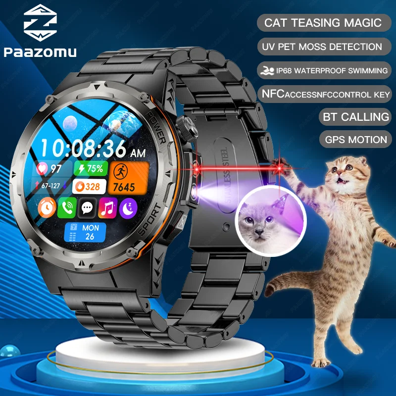 

3ATM Waterproof Smart Watch Men's Military Quality 500mAh Battery NFC Cat teasing Pen Bluetooth Heart Rate 170+Sport Mode Watch