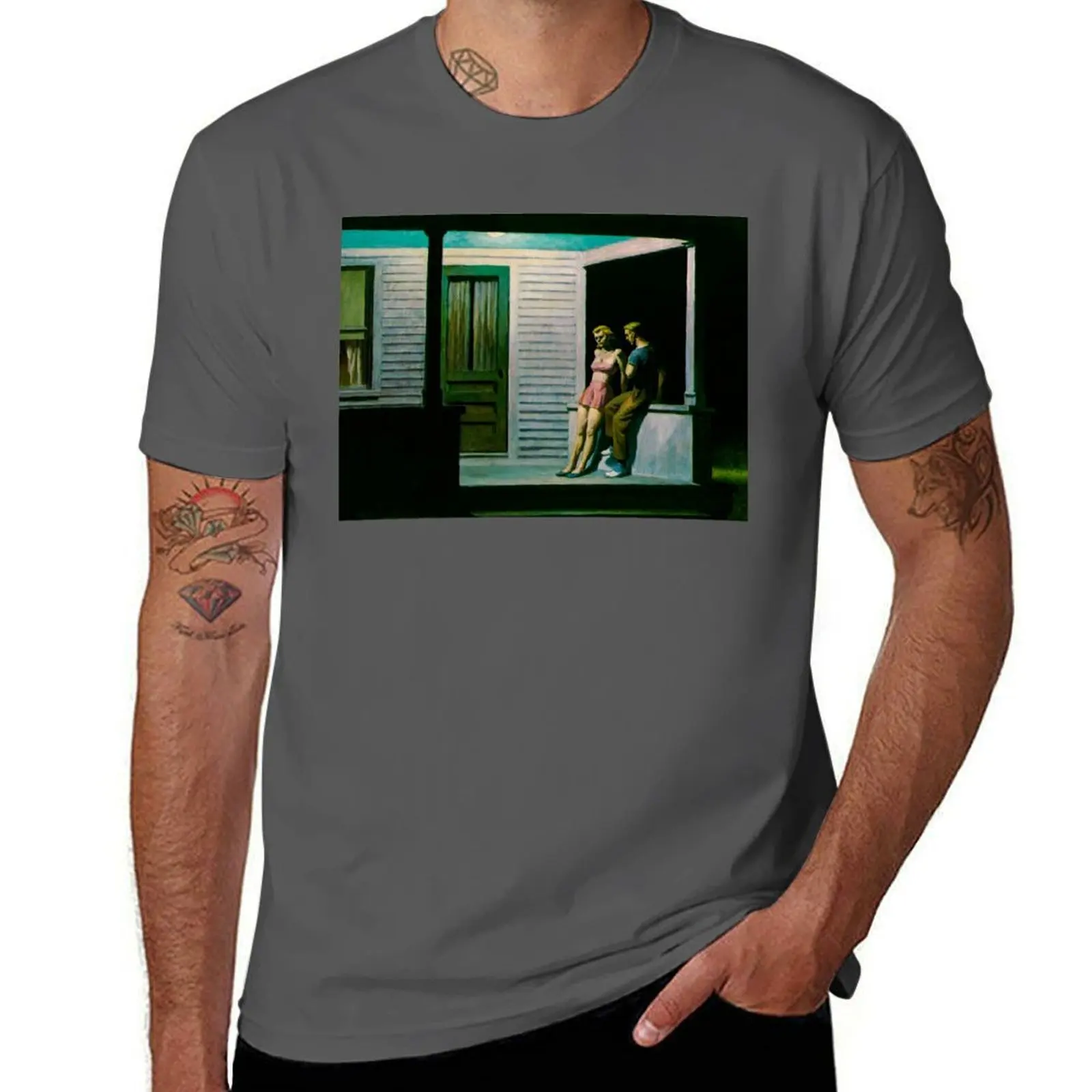 Hopper evening by Edward Summer T-Shirt Work Basic Short Sleeve Top
