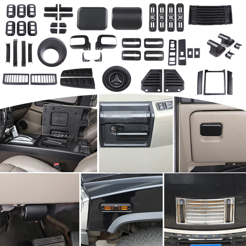 

For Hummer H2 2003-2009 ABS Matte Black Body Kits Car Exterior Door Handle Engine Hood Headlights Taillights Decoration Stickers