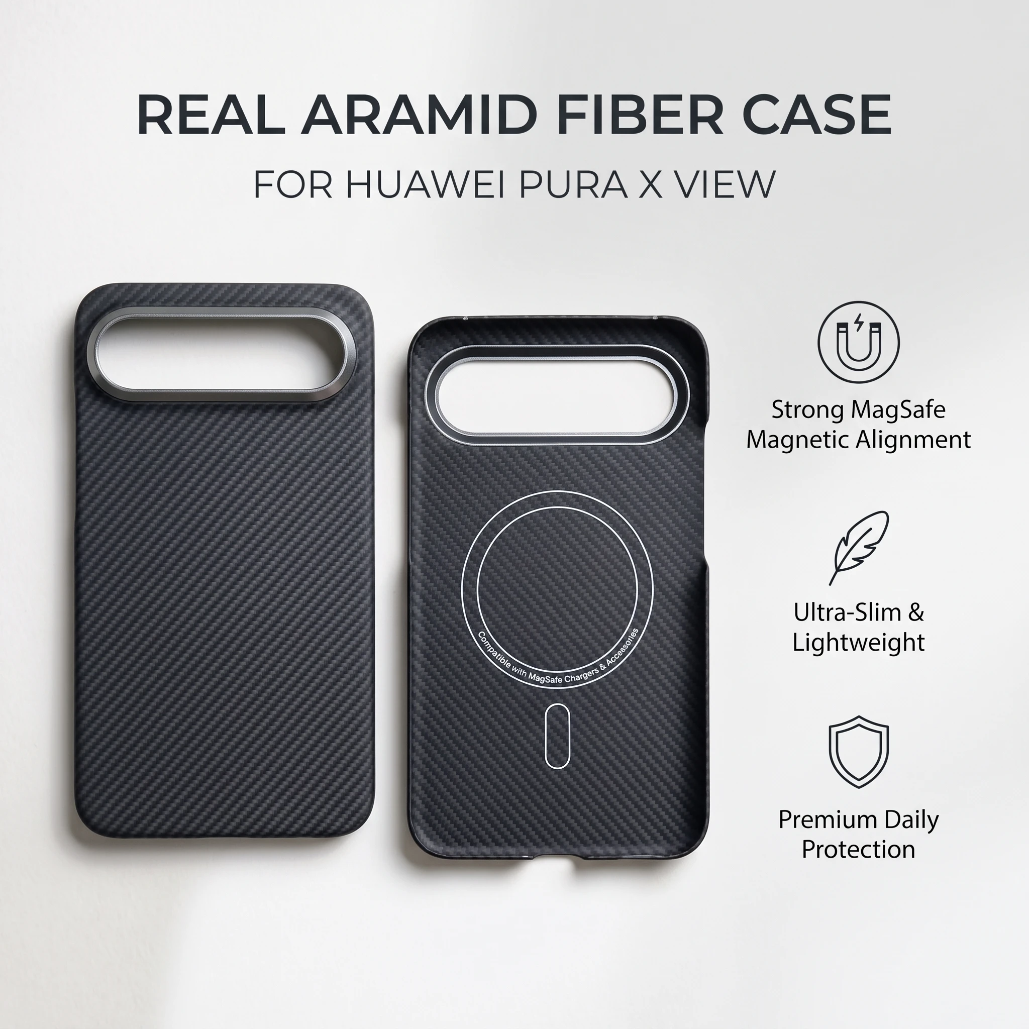 For Huawei Pura X View Case Real Aramid Fiber 600D Ultra Thin Slim Carbon Texture Shockproof Phone Cover Anti-Fingerprint