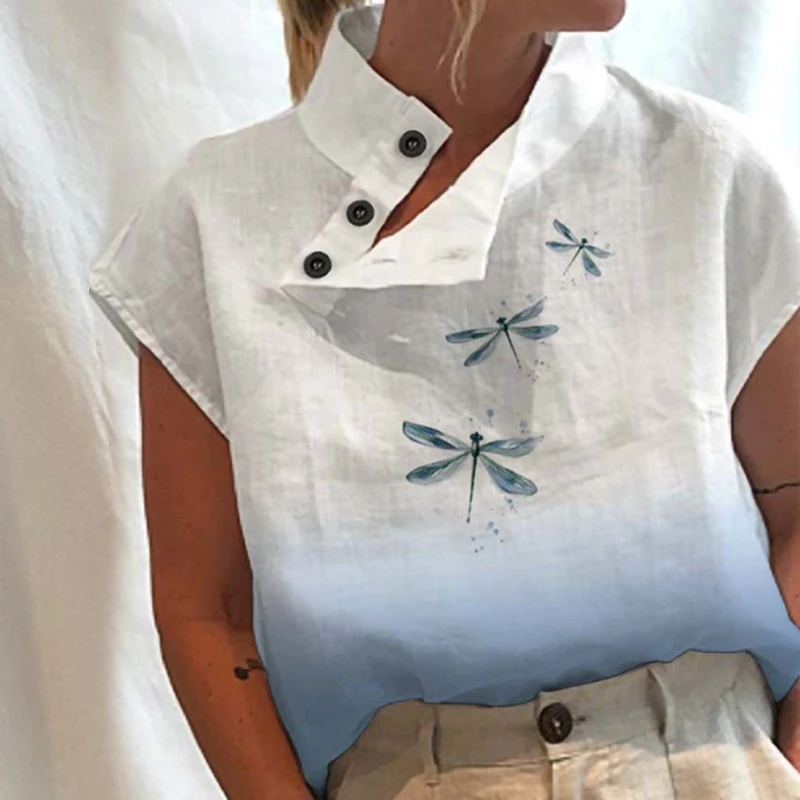 

Women Vintage Blouse Fashion Short Sleeve Elegant Cotton White Shirt Summer Casual Chic Y2K Streetwear Tunic Tops