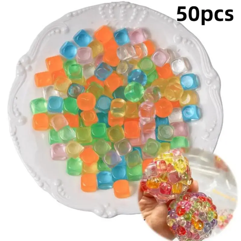 50Pcs Novelty Fidget Square Beads Cube Sensory Squeeze Balls Stress Relief Toys For DIY Making Kids Adults Relieve