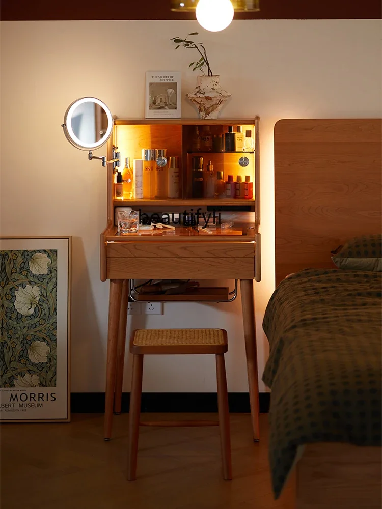 

Solid wood dresser bedroom small dresser narrow retro cherry wood makeup table integrated6005