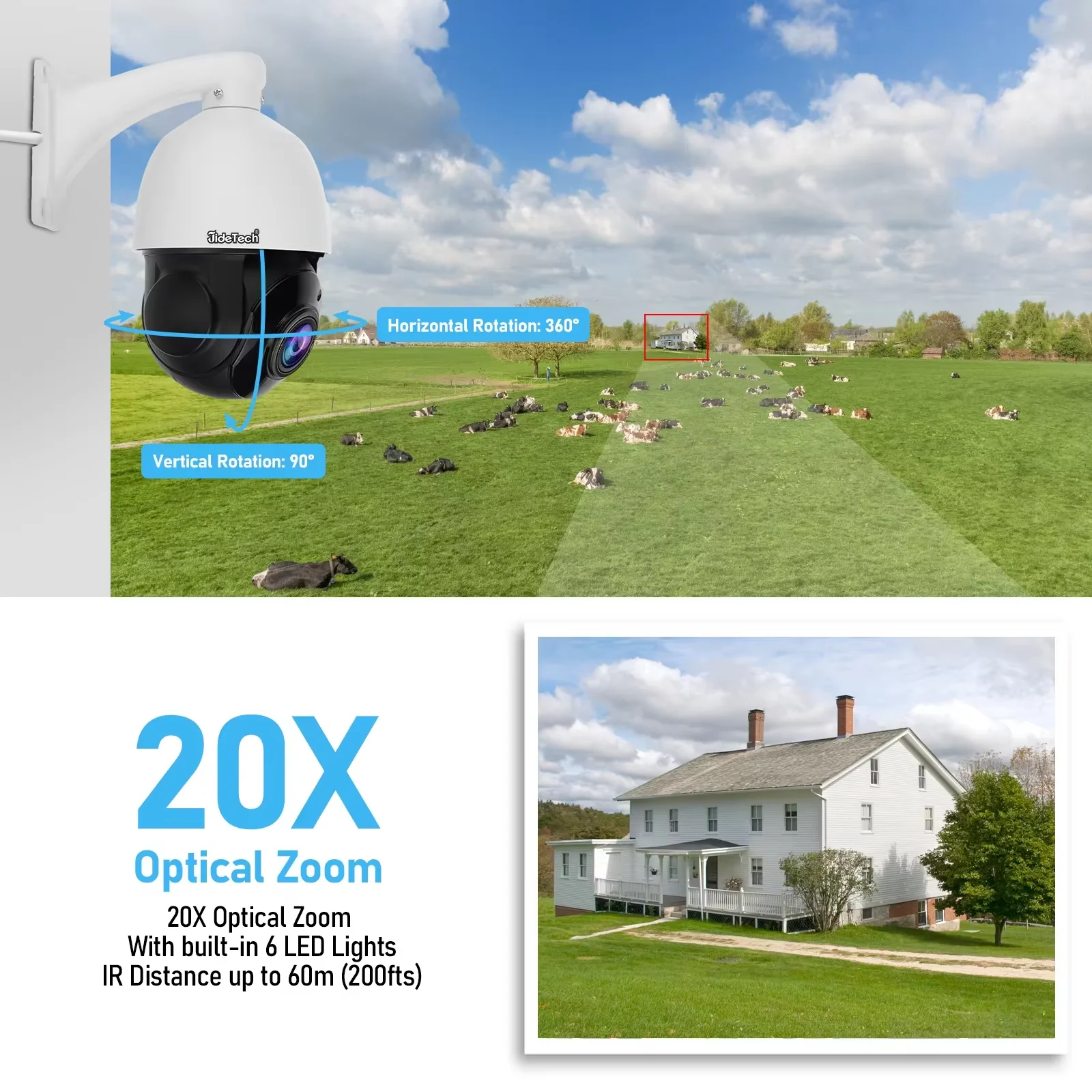 JideTech 5MP PTZ caméra extérieure avec Vision nocturne 20X CCTV caméra IP suivi de mouvement humain IR caméra de sécurité Audio bidirectionnelle
