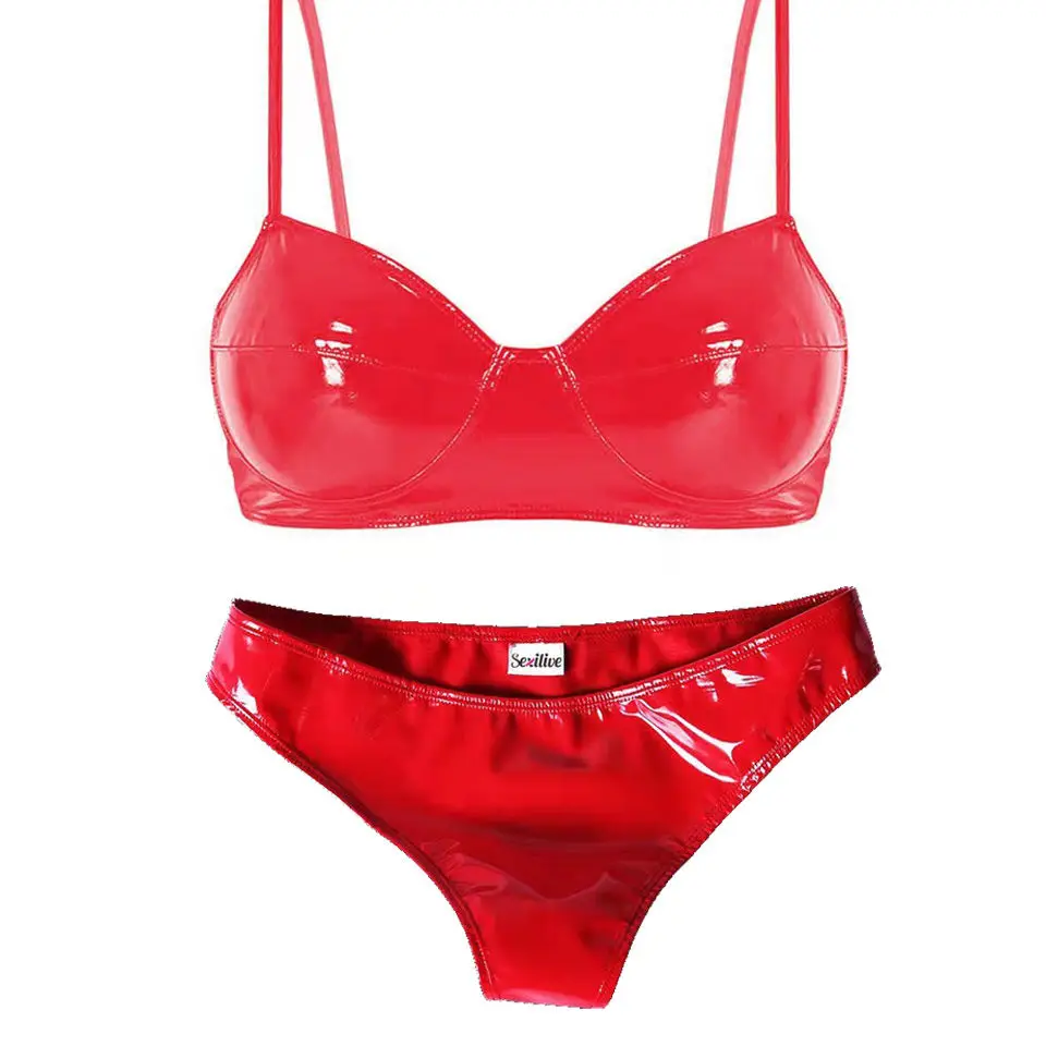 

New smooth leather bra set mirror super bright sexy nightclub KTV