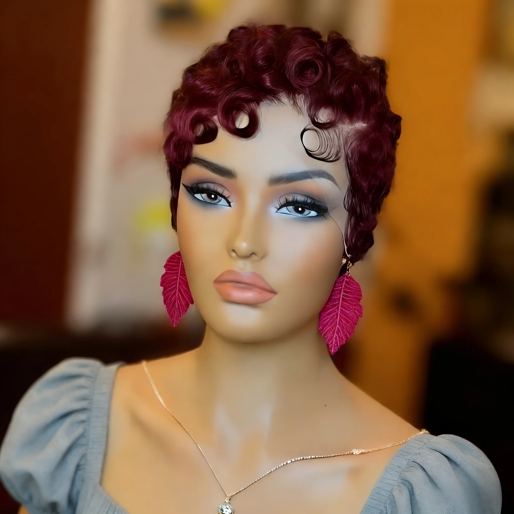 

Pixie Cut Curly Lace Front Brazilian Human Hair Wigs 13X4 Lace Front Wigs Side Part Short Bob Wigs 180% Density