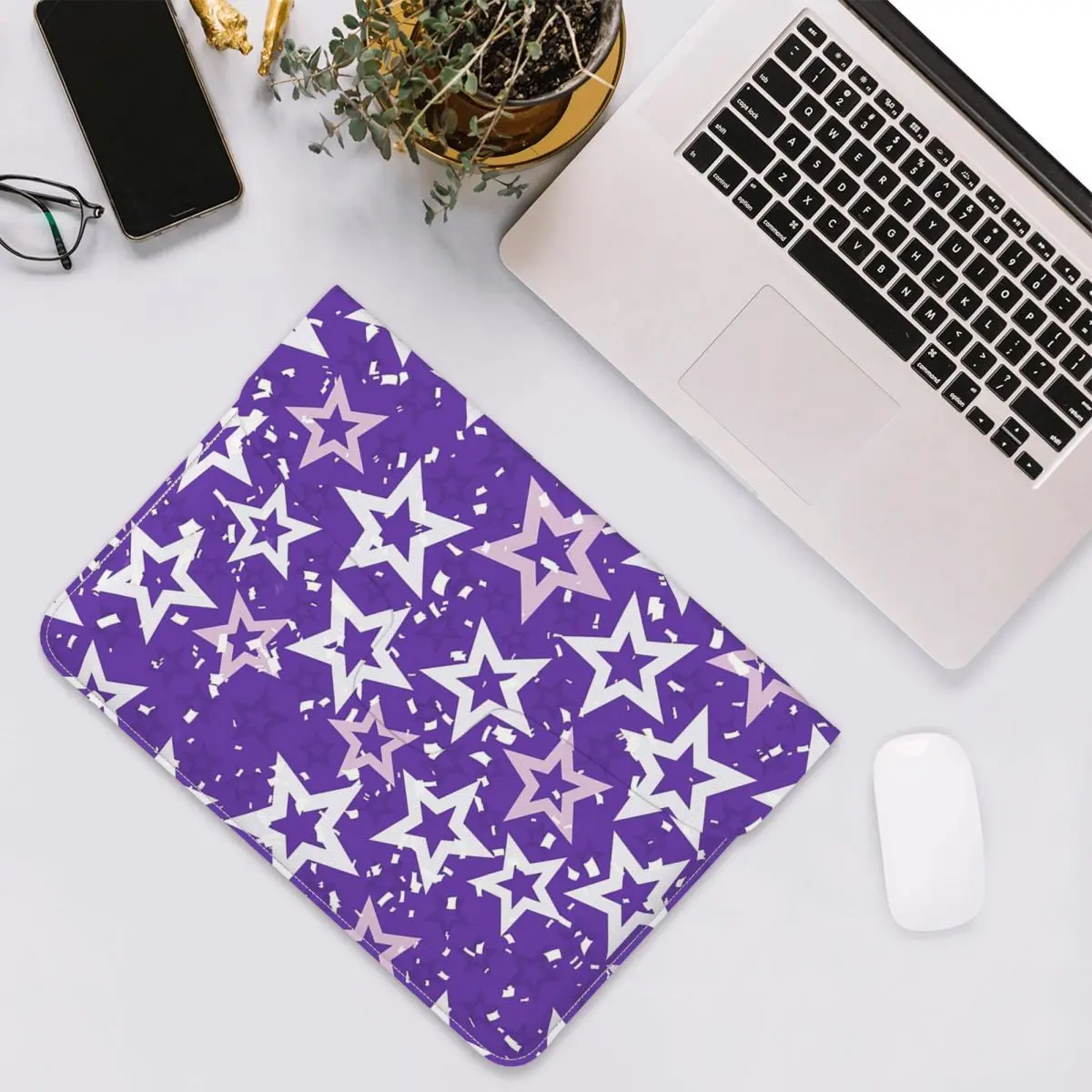Colorful Rainbow Stars On A Purple Background PU Leather Horizontal Laptop Sleeve Shockproof Soft Lining Notebook Case 13 Inch