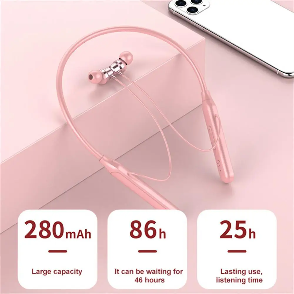 Wireless Bluetooth-Compatible Headset 280mAh Battery Magnetic Neck-mounted Sport Stereo Earphones For Iphone Huawei Xiaomi