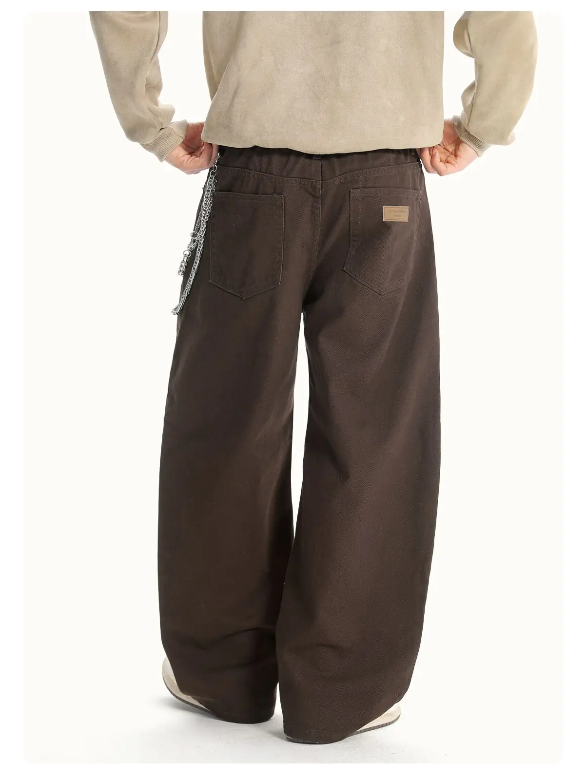 Herbstliche 100% Baumwoll-Twill-Denim-Jeans mit geradem, lockerem Schnitt für Männer und Frauen, High-Street-Baggy-Y2K-Hose in Beige-Weiß mit weitem Bein – Detail 7