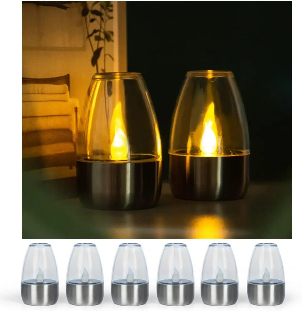 Solar Light LED Stainless Steel Candle Outdoor Courtyard Decorative Atmosphere Night Light Halloween Candlelight Dinner Led