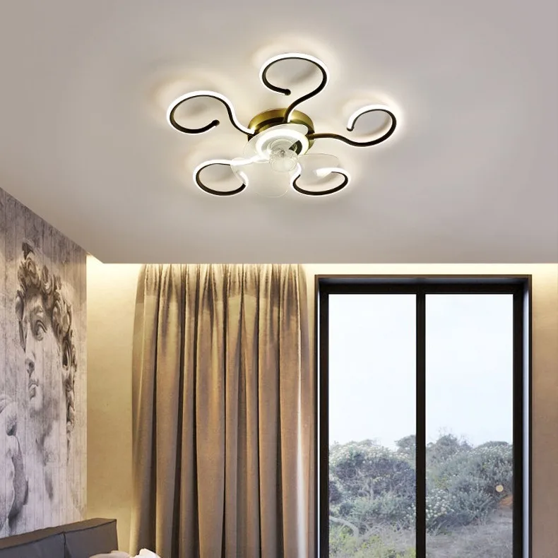 

Simple Creative Flower Fan Lamp LED Nordic Light Luxury Electric Fan Integrated Ceiling Fan Light Room Decoration Light